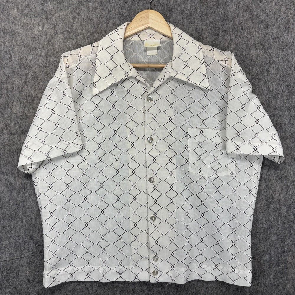 True Vintage Sears King Road Shirt Mens Large Polyester Boxy Cropped 70s Cat Eye